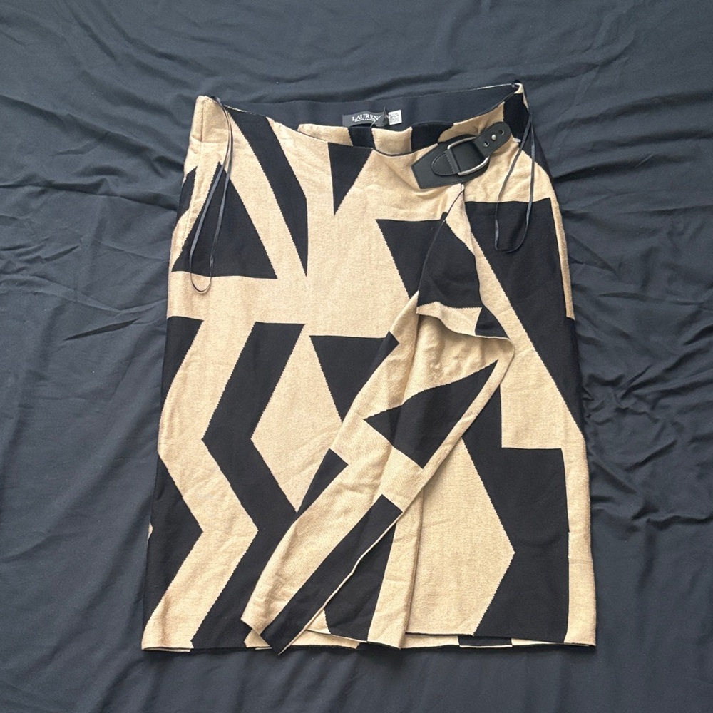 Polo by Ralph Lauren Black and Tan Geometric Midi Skirt